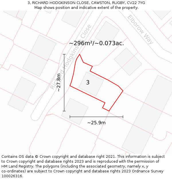 3, RICHARD HODGKINSON CLOSE, CAWSTON, RUGBY, CV22 7YG: Plot and title map