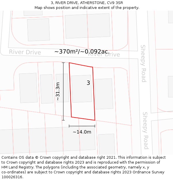 3, RIVER DRIVE, ATHERSTONE, CV9 3SR: Plot and title map