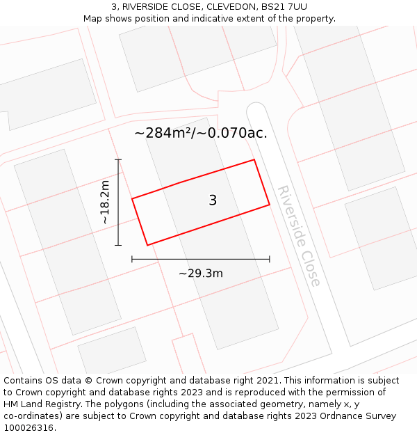 3, RIVERSIDE CLOSE, CLEVEDON, BS21 7UU: Plot and title map