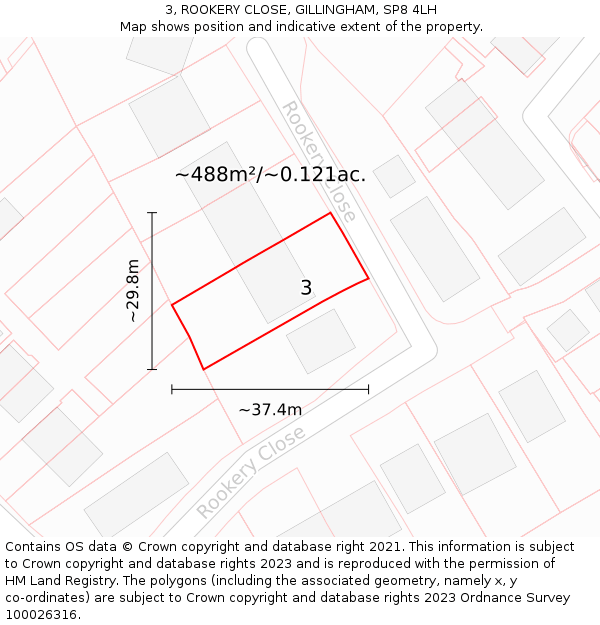 3, ROOKERY CLOSE, GILLINGHAM, SP8 4LH: Plot and title map