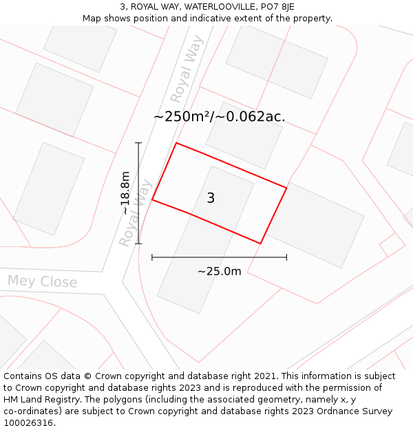 3, ROYAL WAY, WATERLOOVILLE, PO7 8JE: Plot and title map