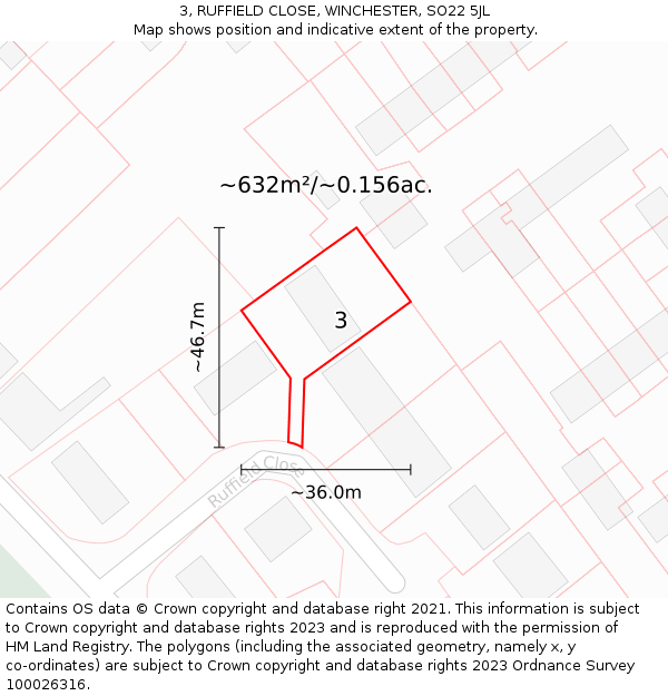 3, RUFFIELD CLOSE, WINCHESTER, SO22 5JL: Plot and title map
