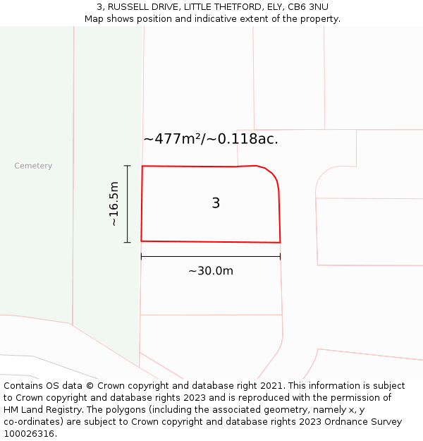 3, RUSSELL DRIVE, LITTLE THETFORD, ELY, CB6 3NU: Plot and title map