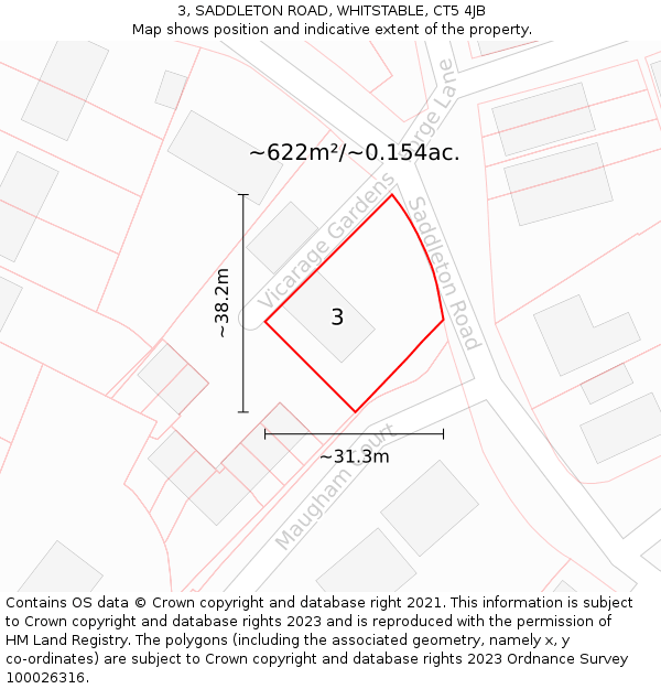 3, SADDLETON ROAD, WHITSTABLE, CT5 4JB: Plot and title map