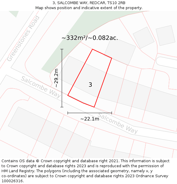 3, SALCOMBE WAY, REDCAR, TS10 2RB: Plot and title map