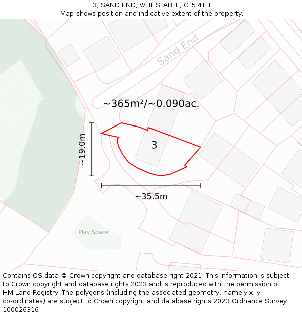 3, SAND END, WHITSTABLE, CT5 4TH: Plot and title map