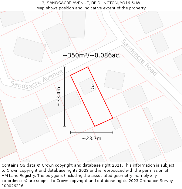 3, SANDSACRE AVENUE, BRIDLINGTON, YO16 6UW: Plot and title map