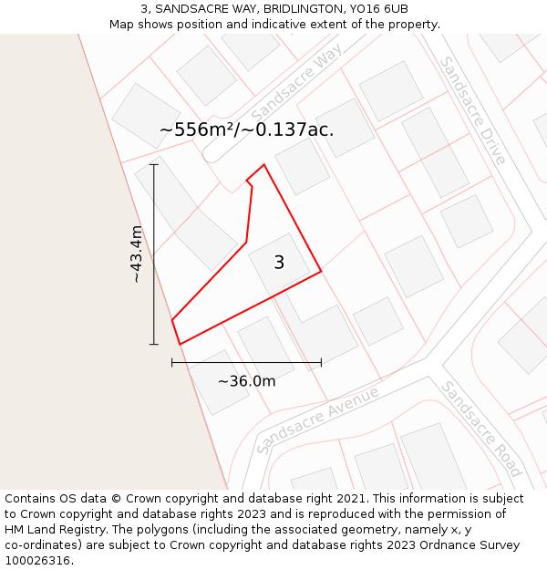 3, SANDSACRE WAY, BRIDLINGTON, YO16 6UB: Plot and title map