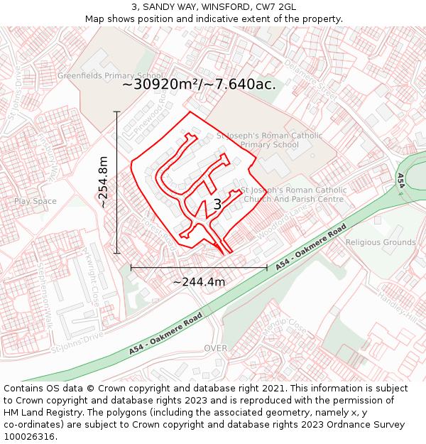 3, SANDY WAY, WINSFORD, CW7 2GL: Plot and title map