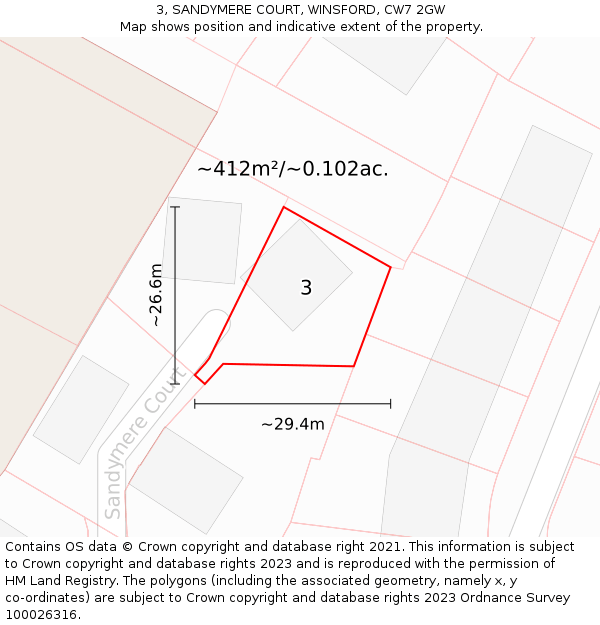 3, SANDYMERE COURT, WINSFORD, CW7 2GW: Plot and title map