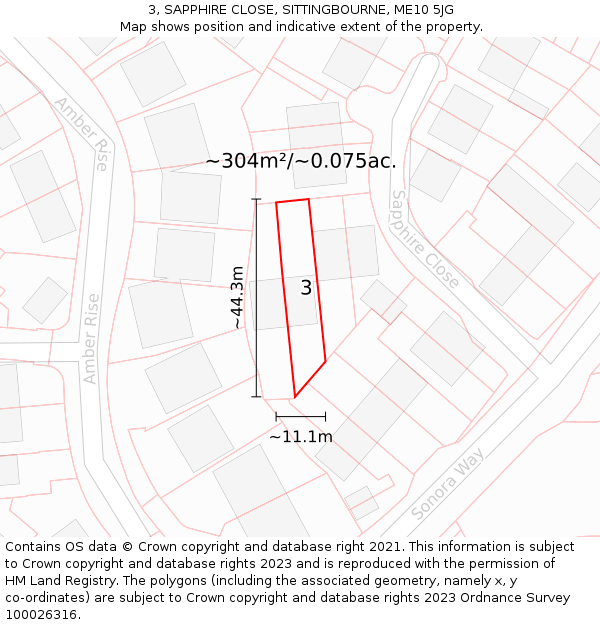 3, SAPPHIRE CLOSE, SITTINGBOURNE, ME10 5JG: Plot and title map