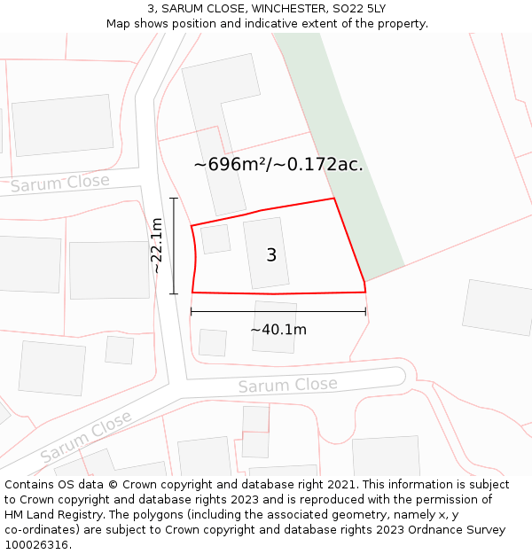 3, SARUM CLOSE, WINCHESTER, SO22 5LY: Plot and title map