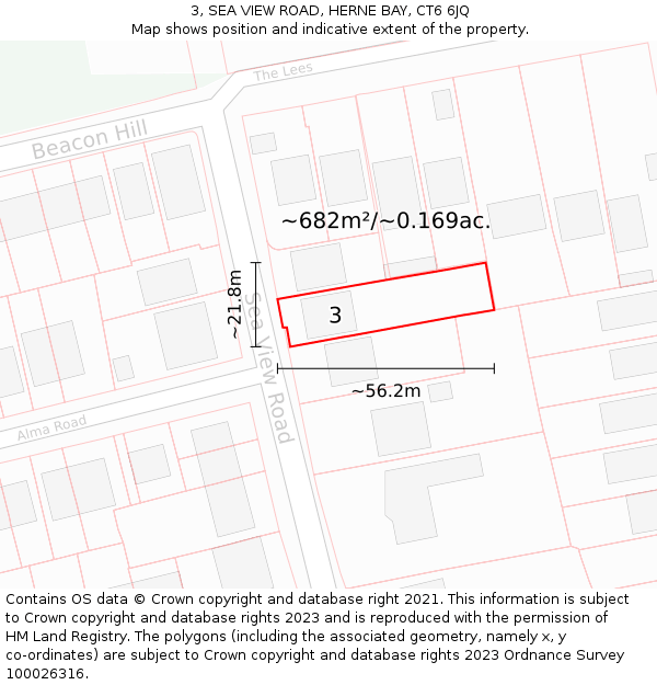 3, SEA VIEW ROAD, HERNE BAY, CT6 6JQ: Plot and title map