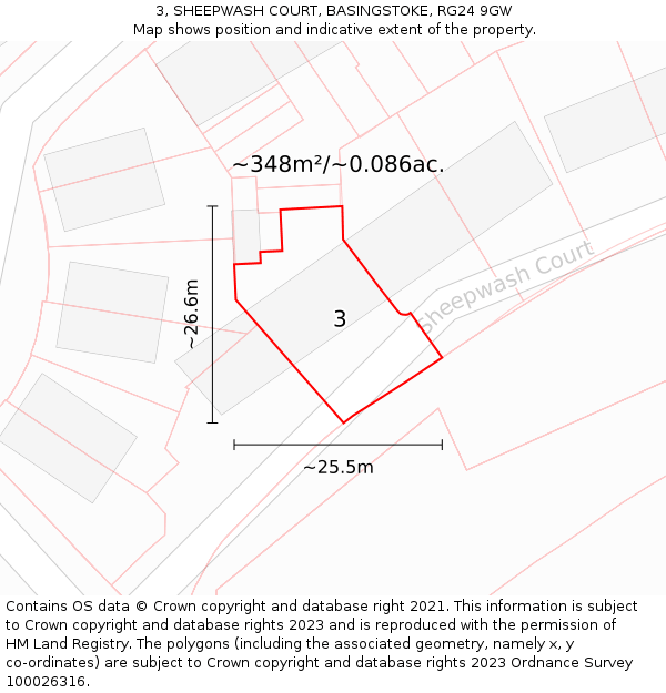 3, SHEEPWASH COURT, BASINGSTOKE, RG24 9GW: Plot and title map