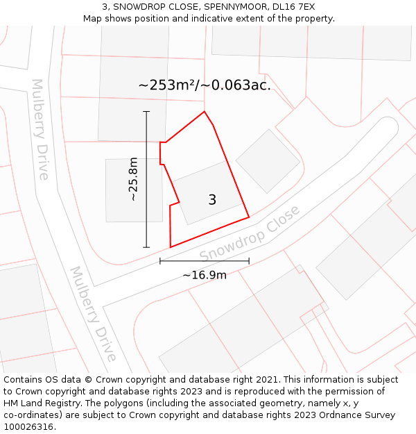 3, SNOWDROP CLOSE, SPENNYMOOR, DL16 7EX: Plot and title map