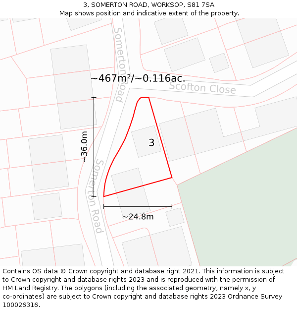 3, SOMERTON ROAD, WORKSOP, S81 7SA: Plot and title map