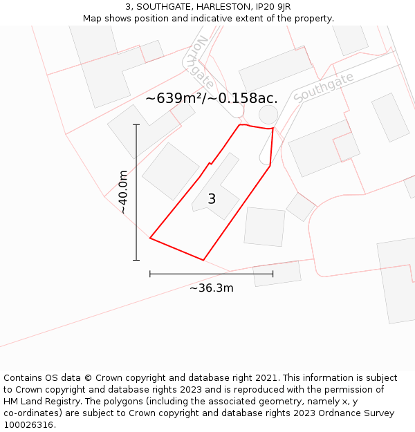 3, SOUTHGATE, HARLESTON, IP20 9JR: Plot and title map