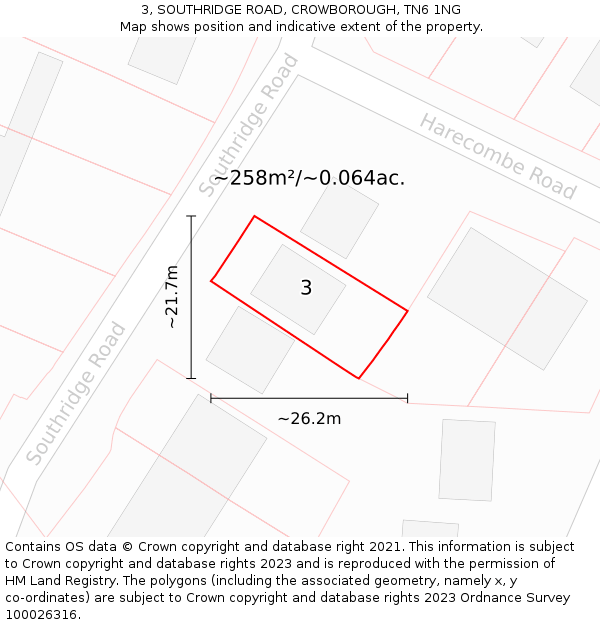 3, SOUTHRIDGE ROAD, CROWBOROUGH, TN6 1NG: Plot and title map