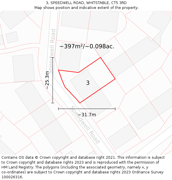 3, SPEEDWELL ROAD, WHITSTABLE, CT5 3RD: Plot and title map