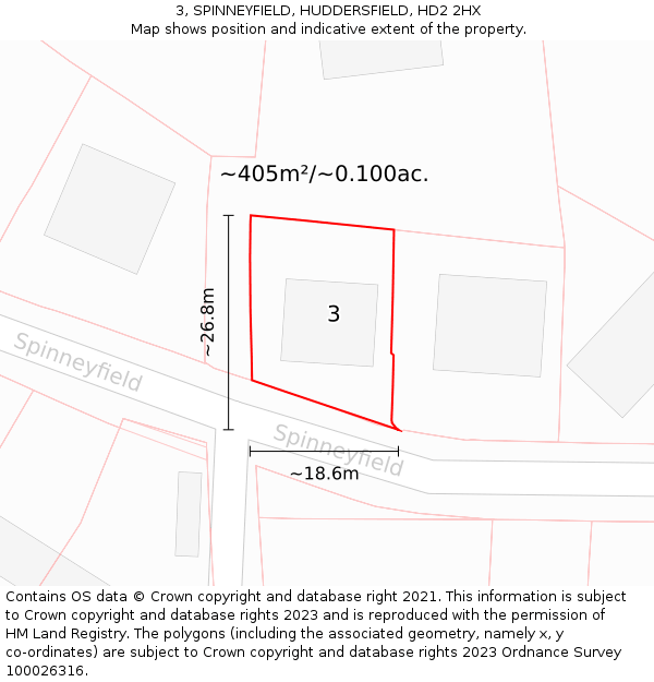 3, SPINNEYFIELD, HUDDERSFIELD, HD2 2HX: Plot and title map