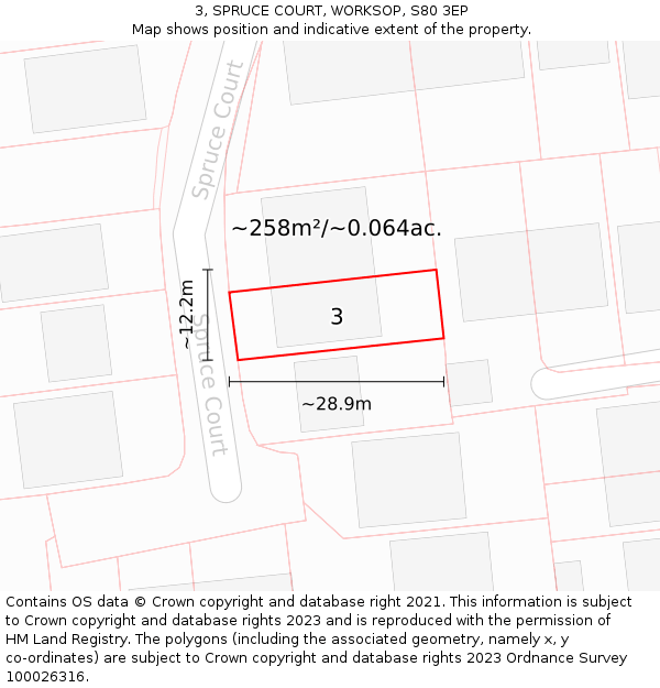 3, SPRUCE COURT, WORKSOP, S80 3EP: Plot and title map