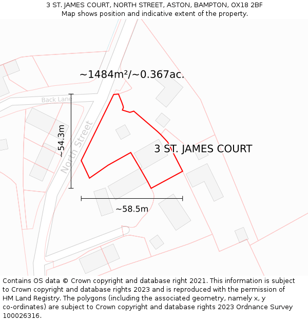 3 ST. JAMES COURT, NORTH STREET, ASTON, BAMPTON, OX18 2BF: Plot and title map