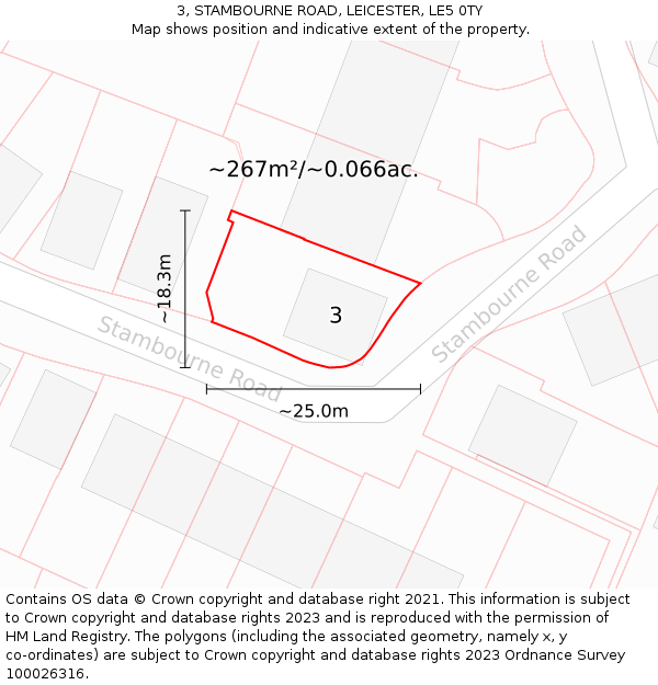 3, STAMBOURNE ROAD, LEICESTER, LE5 0TY: Plot and title map