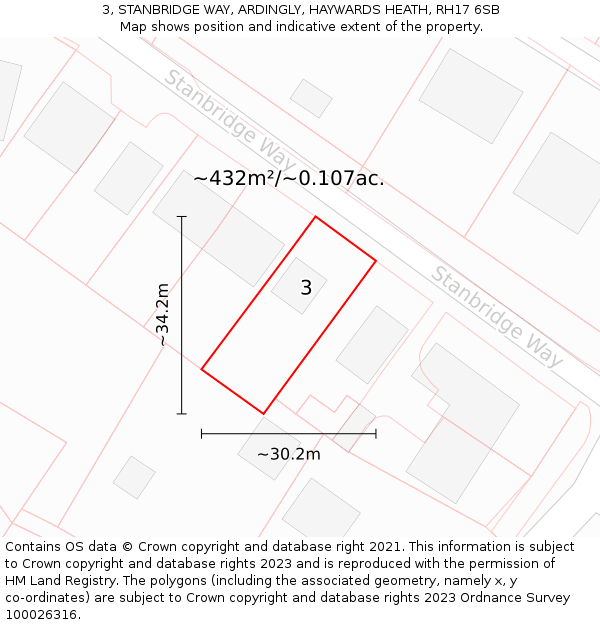 3, STANBRIDGE WAY, ARDINGLY, HAYWARDS HEATH, RH17 6SB: Plot and title map