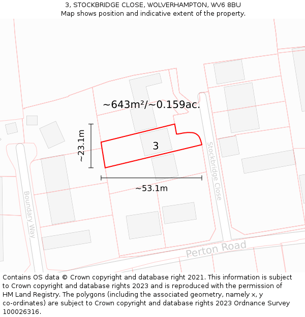 3, STOCKBRIDGE CLOSE, WOLVERHAMPTON, WV6 8BU: Plot and title map