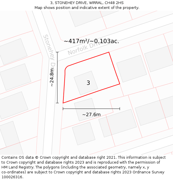 3, STONEHEY DRIVE, WIRRAL, CH48 2HS: Plot and title map