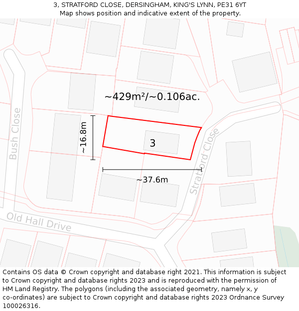 3, STRATFORD CLOSE, DERSINGHAM, KING'S LYNN, PE31 6YT: Plot and title map