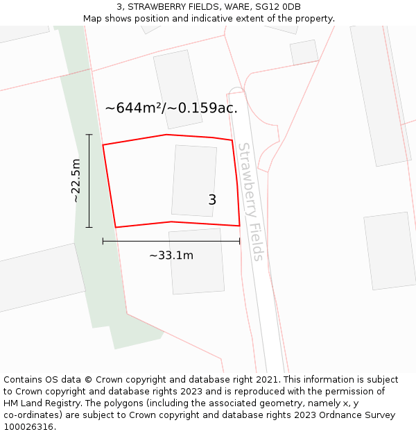 3, STRAWBERRY FIELDS, WARE, SG12 0DB: Plot and title map