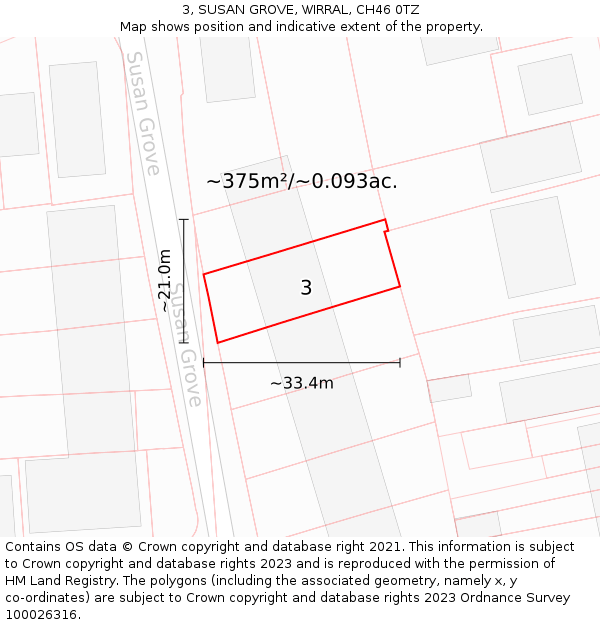 3, SUSAN GROVE, WIRRAL, CH46 0TZ: Plot and title map