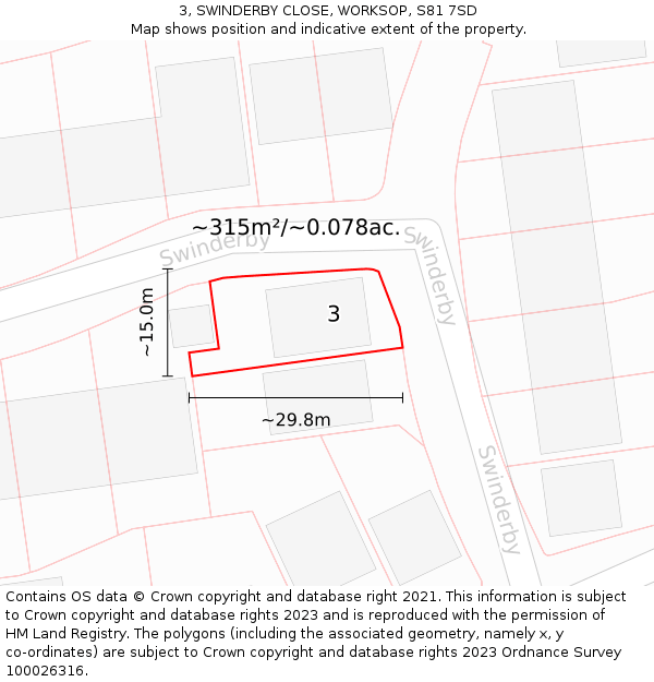 3, SWINDERBY CLOSE, WORKSOP, S81 7SD: Plot and title map