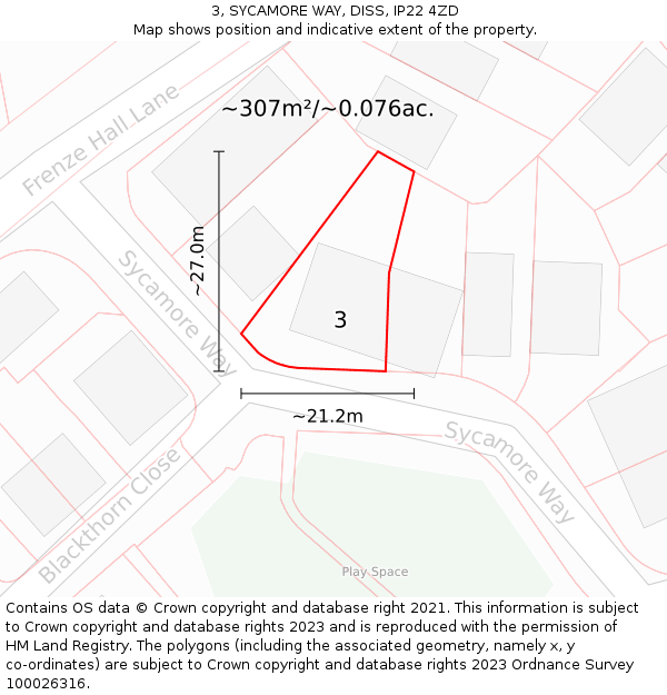 3, SYCAMORE WAY, DISS, IP22 4ZD: Plot and title map