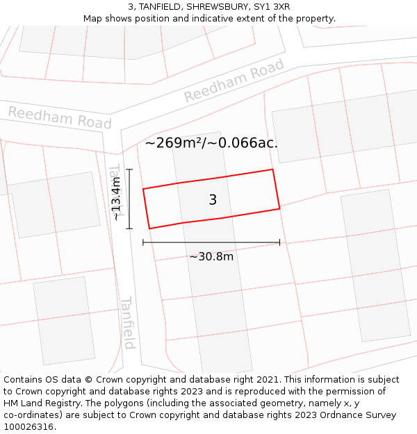 3, TANFIELD, SHREWSBURY, SY1 3XR: Plot and title map