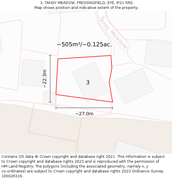 3, TANSY MEADOW, FRESSINGFIELD, EYE, IP21 5RQ: Plot and title map