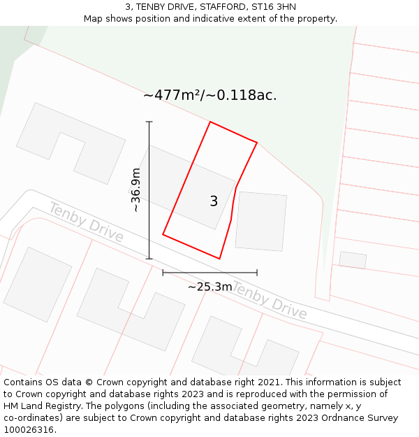 3, TENBY DRIVE, STAFFORD, ST16 3HN: Plot and title map