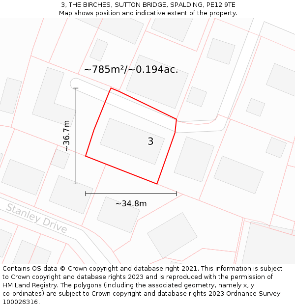 3, THE BIRCHES, SUTTON BRIDGE, SPALDING, PE12 9TE: Plot and title map