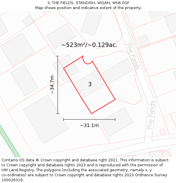 3, THE FIELDS, STANDISH, WIGAN, WN6 0GF: Plot and title map