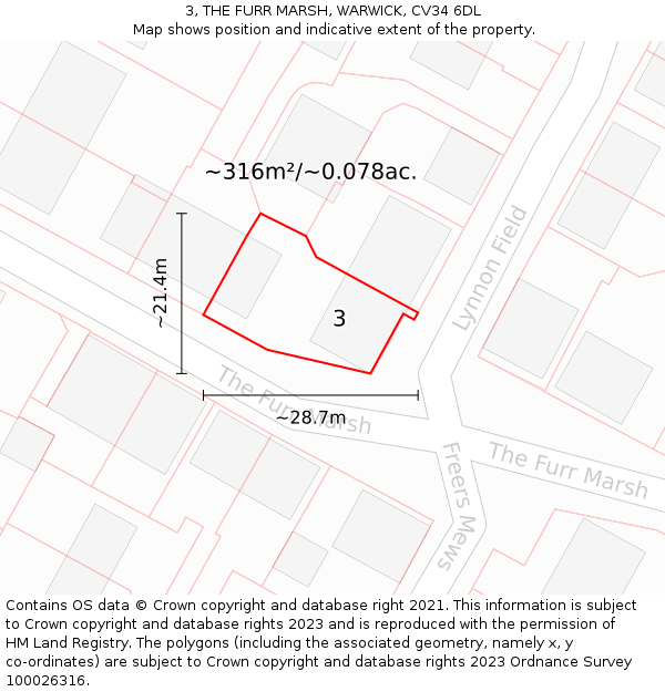 3, THE FURR MARSH, WARWICK, CV34 6DL: Plot and title map