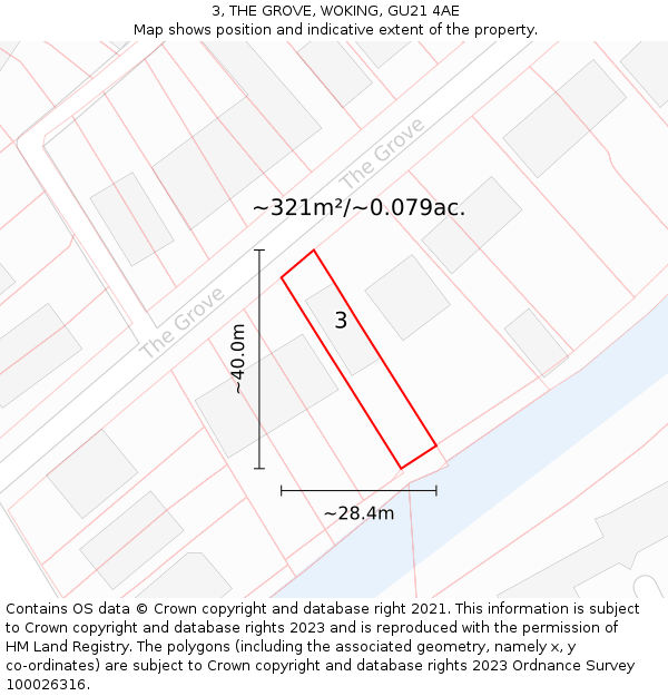 3, THE GROVE, WOKING, GU21 4AE: Plot and title map