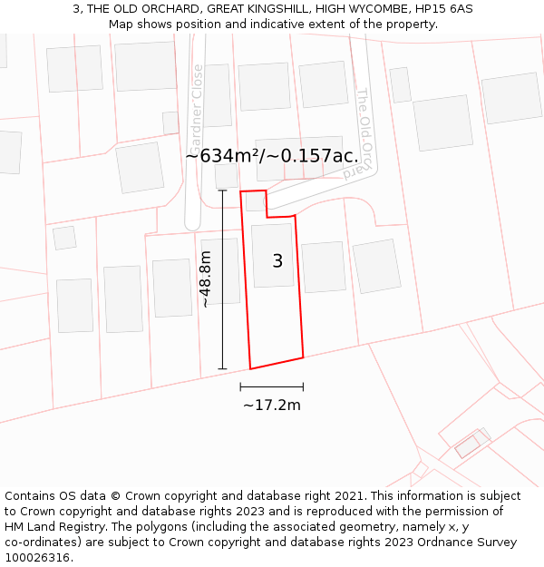3, THE OLD ORCHARD, GREAT KINGSHILL, HIGH WYCOMBE, HP15 6AS: Plot and title map