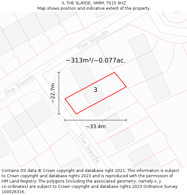 3, THE SLAYDE, YARM, TS15 9HZ: Plot and title map