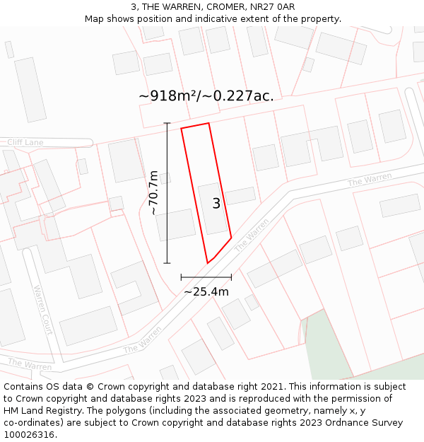 3, THE WARREN, CROMER, NR27 0AR: Plot and title map