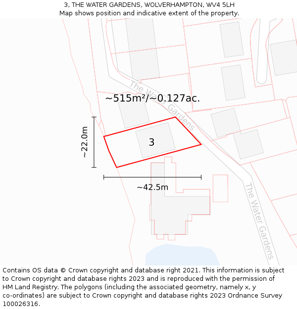 3, THE WATER GARDENS, WOLVERHAMPTON, WV4 5LH: Plot and title map