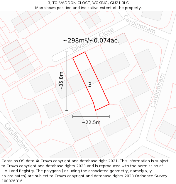 3, TOLVADDON CLOSE, WOKING, GU21 3LS: Plot and title map