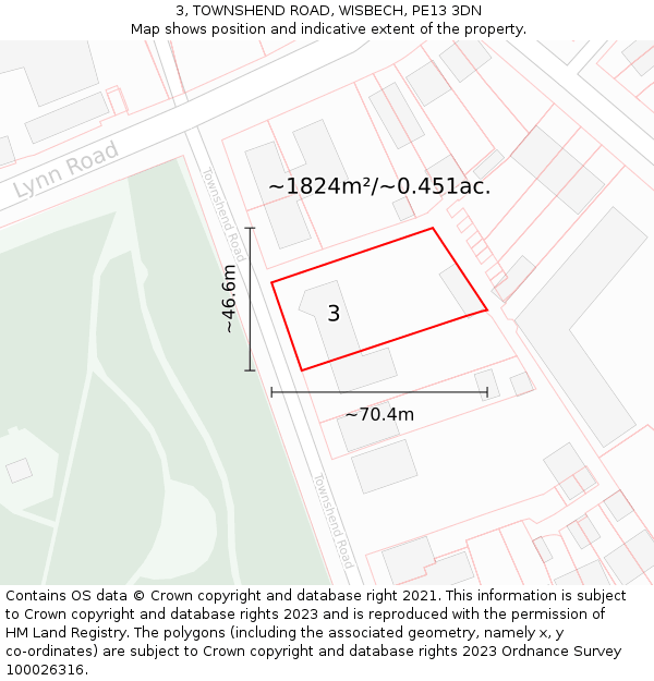 3, TOWNSHEND ROAD, WISBECH, PE13 3DN: Plot and title map