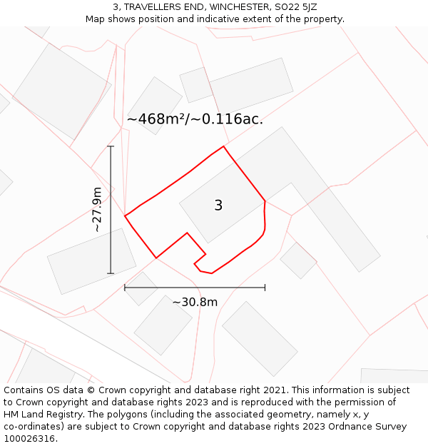 3, TRAVELLERS END, WINCHESTER, SO22 5JZ: Plot and title map