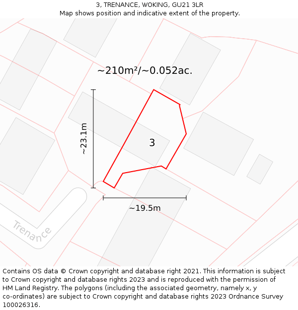 3, TRENANCE, WOKING, GU21 3LR: Plot and title map